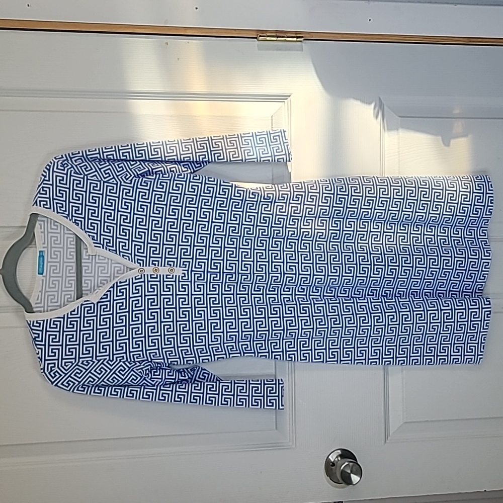 J. McLaughlin Blue and White Polo Collar Midi Dress XS